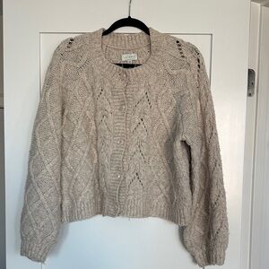 Lucky Brand Neutral Cable Knit Button-Front Cardigan - Beige